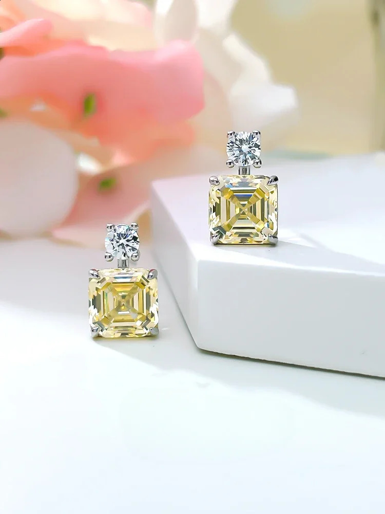 Desire Yellow Diamond Square Ascot earrings made of pure silver with high carbon diamonds creating a feel241121