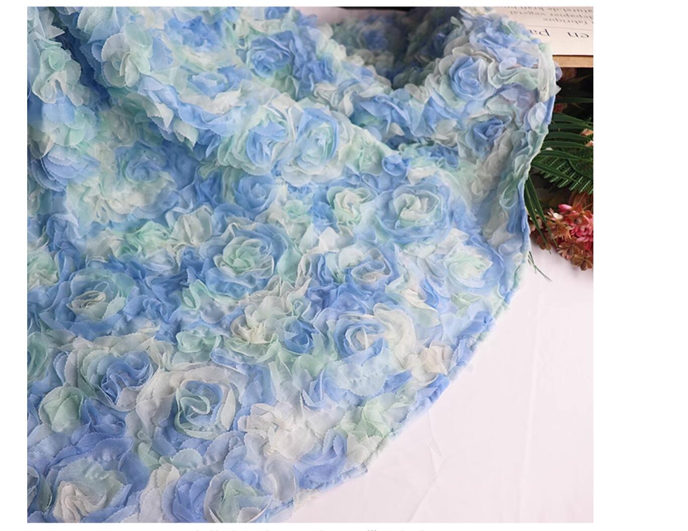 Womens new ball gauze elastic waist blue rose luxury dress long desinger skirt SL