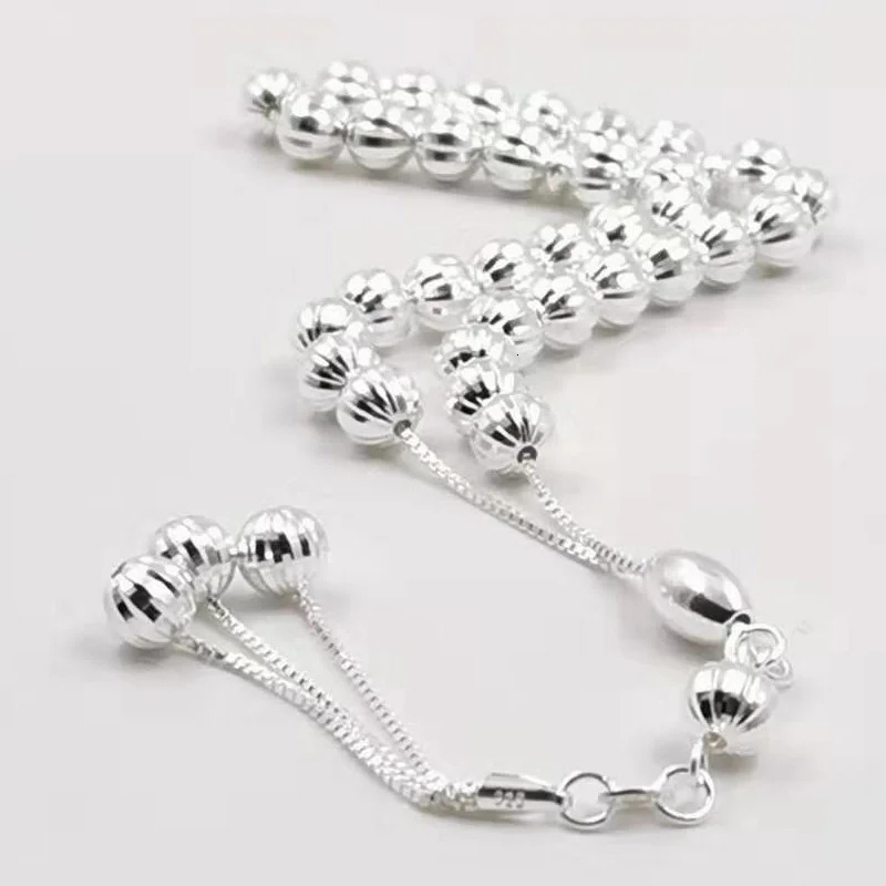 100% Real 925 sterling silvers Tasbih pure silvers Rosary 33beads Muslim bracelet islamic Ramadan Eid gift turky Jewelry 240408