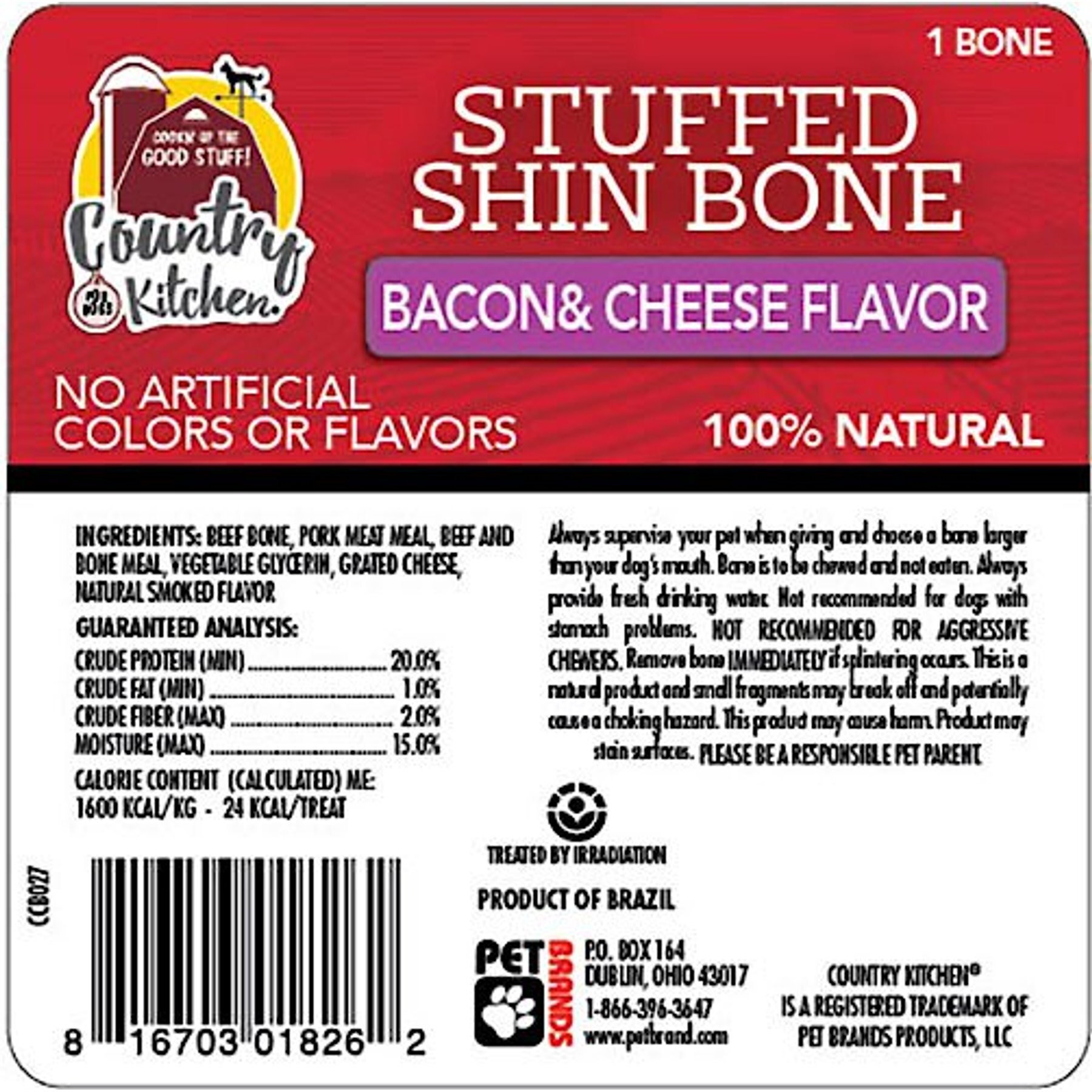 Country Kitchen Stuffed Shin Bone 6-in Bacon & Cheese Flavor Dog Treat
