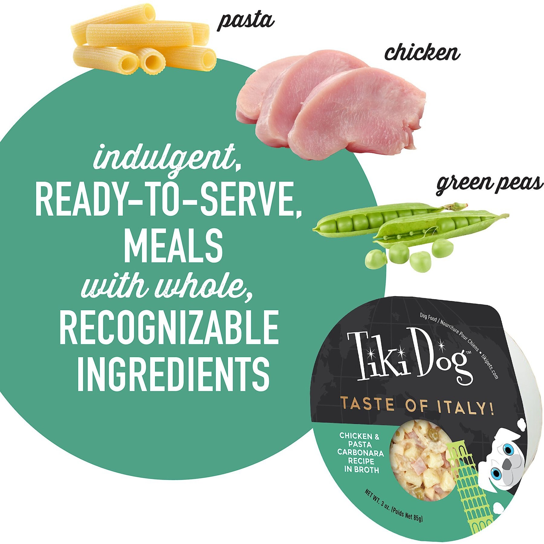 Tiki Dog Taste of Italy Chicken, Pasta & Carbonara Recipe in Broth Wet Dog Food, 3-oz cup, case of 4