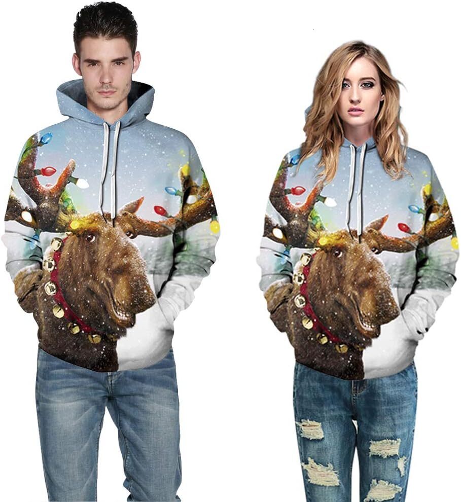 Hoodie for Mens Womens Unisex 3D Ugly Christmas Sweatshirt Kangaroo Pocket Hoodies Pullover Graphic Hoodies sweatshirt Fashion Graffiti