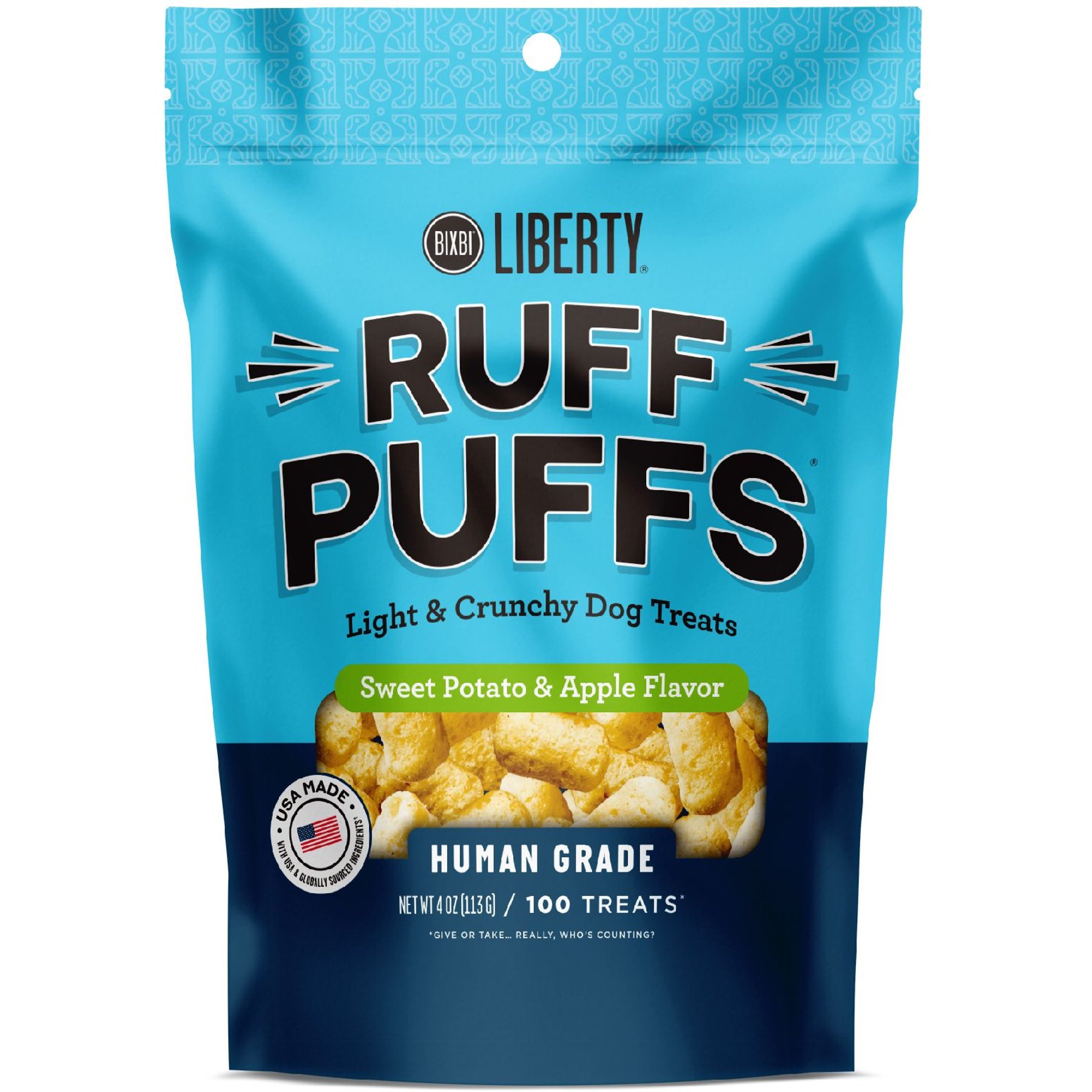 BIXBI Liberty Ruff Puffs Chicken-Free Sweet Potato & Apple Flavor Dog Treats
