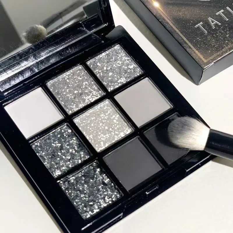 9 Color Smokey Shimmer Eyeshadow Matte Glitter Palette Sequin Eye Shadow Makeup Palette Cool Toned Gray Black Eye Pigment PaletteXJ250520