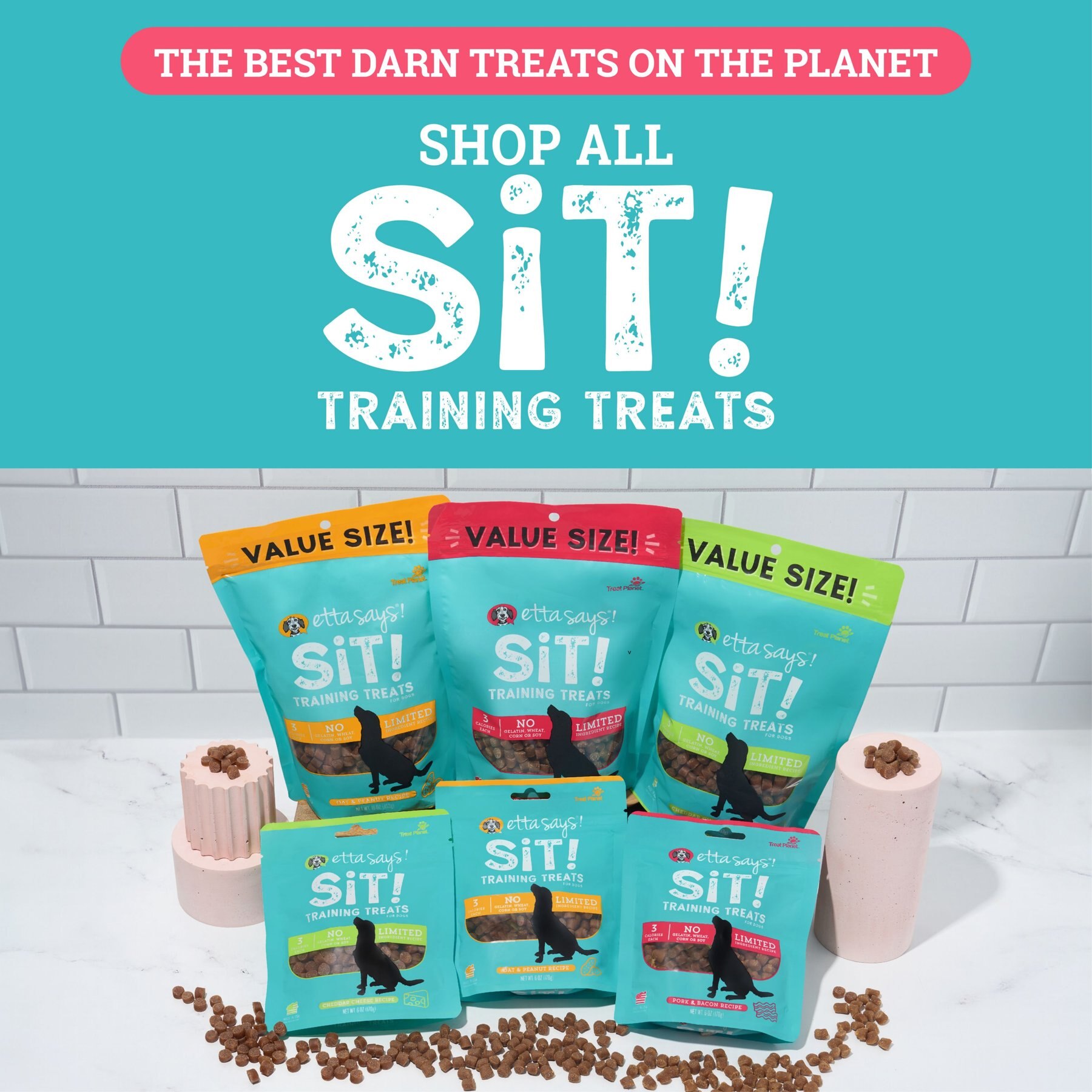 Etta Says! Sit! Bacon Recipe Soft & Chewy Training Dog Treats, 1-lb bag