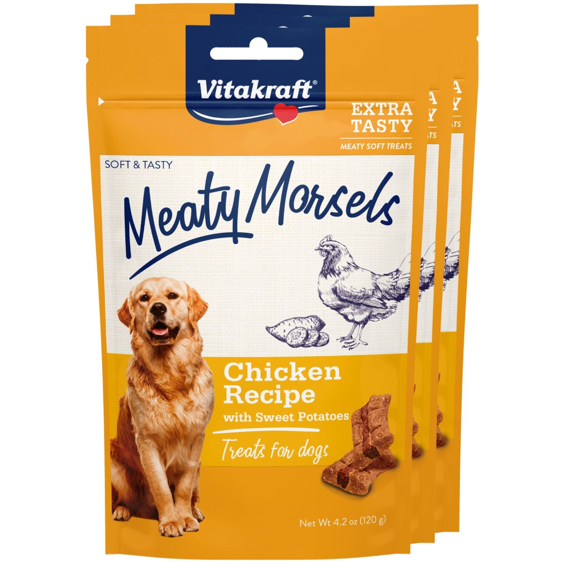 Vitakraft Meaty Morsels Chicken Recipe with Potato Soft & Chewy Dog Treats, 4.2-oz bag, 3 count