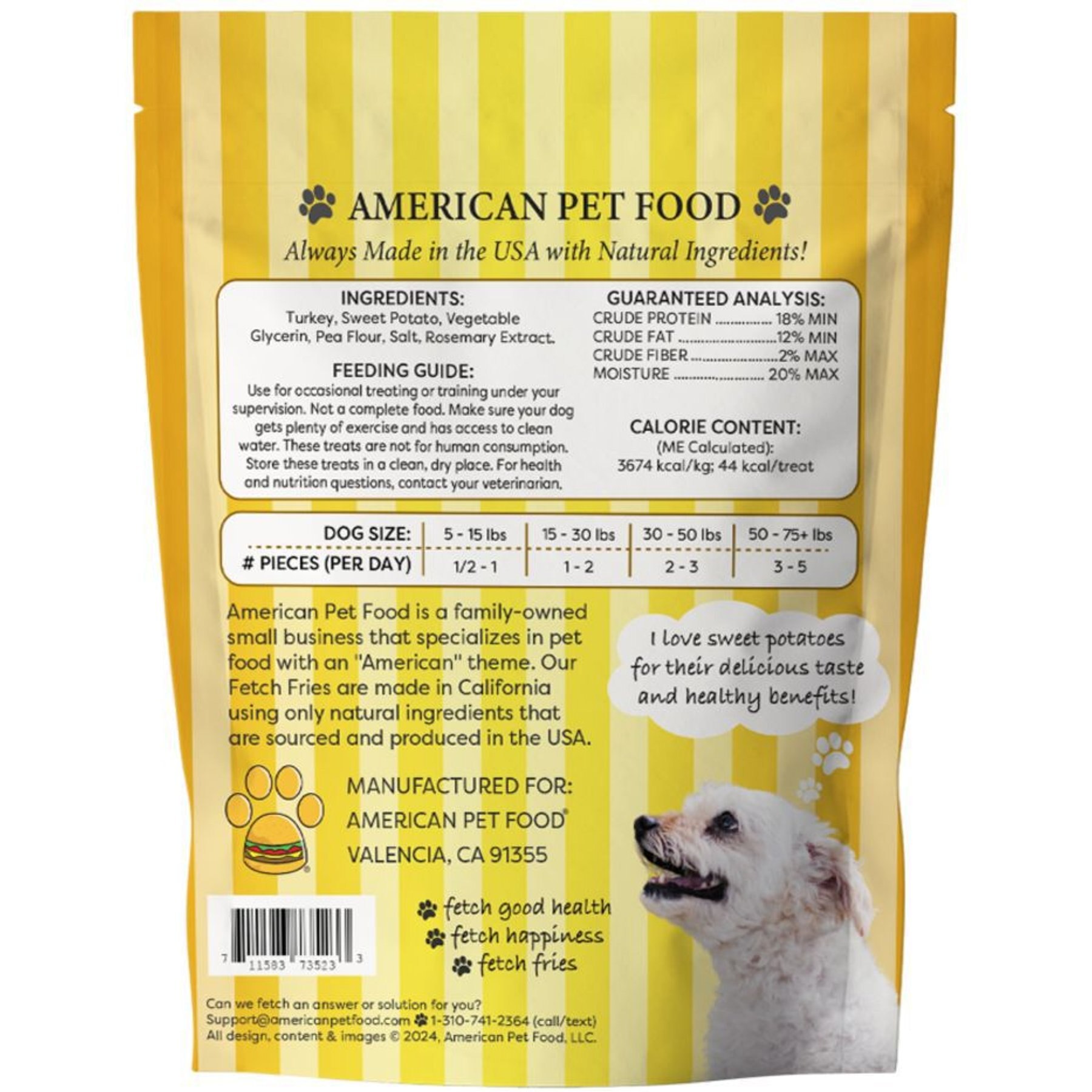 Fast Pet Food Fetch Fries Organic Turkey & Sweet Potato Grain-Free Dog Treats, 5-oz bag