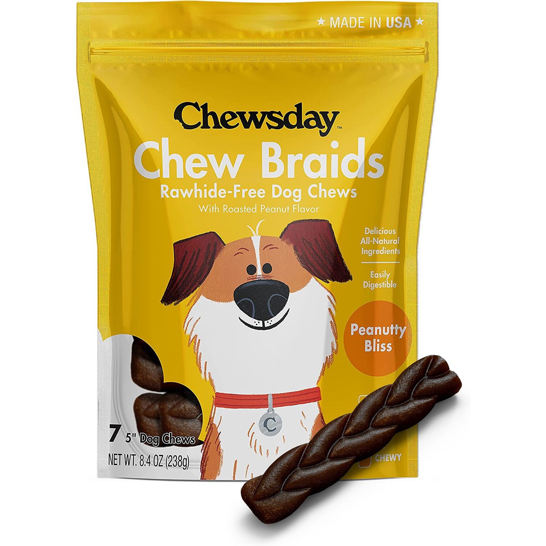 Chewsday Peanuty Bliss Chew Braids Rawhide-Free Dog Hard Chews