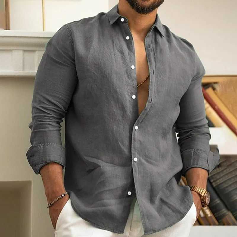 2024 Mens Linen Shirt Beachwear Button Casual Shirt Black White Pink Long Sve Solid Color Lapel Spring Summer Men XS-6XLXJ241120