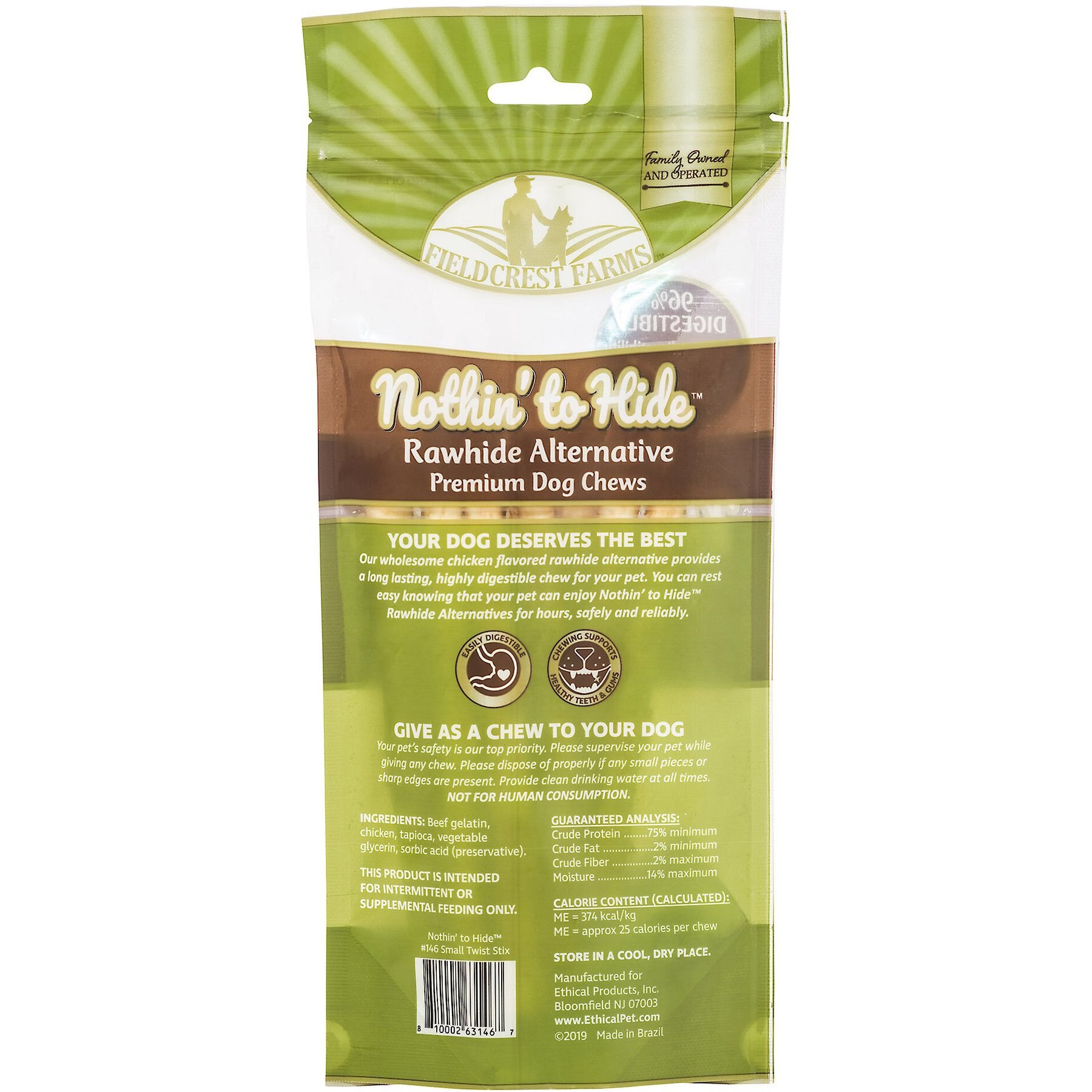 Fieldcrest Farms Nothin' To Hide Rawhide Alternative Premium Dog Chews Small Twist Stix Chicken Flavor Natural Chew Dog Treats, 10 count