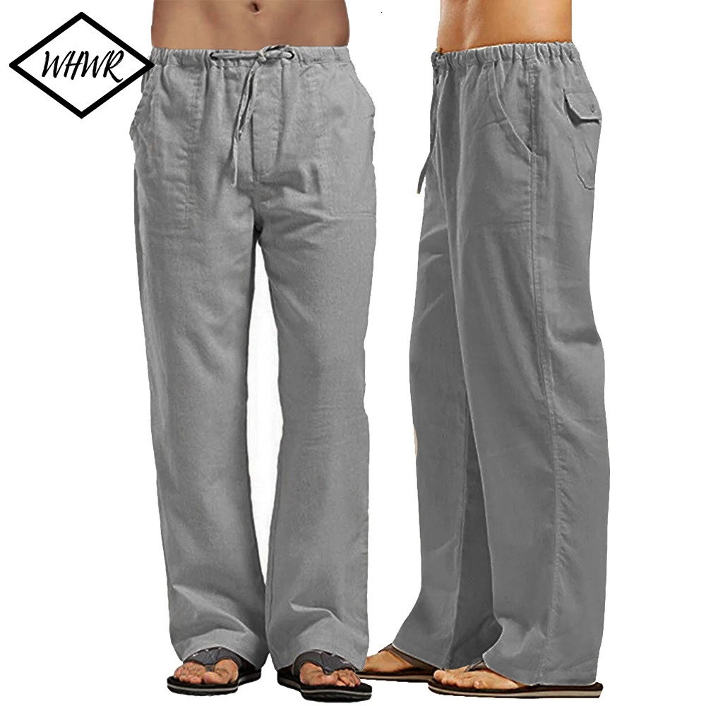 Mens Cotton Linen Pants Loose Cool Casual Long Pants Elastic Waist Long Pant Casual Large Size Streetwear Lightweight Trousers 240420