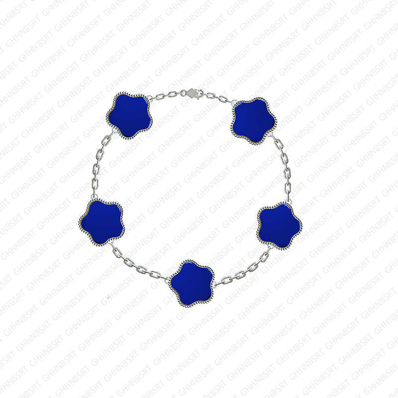 classic 5 motif flower silver bracelet for women 2 side onyx agate mother of pearl diamond four leaf clover bracelet jewelry woman daily outfit Chritmas birthday gift