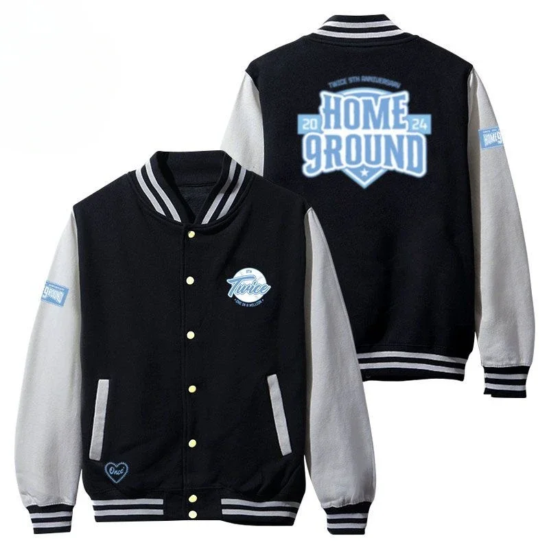 KPOP TWICE FM HOME 9ROUNG Women Men Bomber Jacket Outerwear Streetwear Hip Hop College Baseball Uniform ed