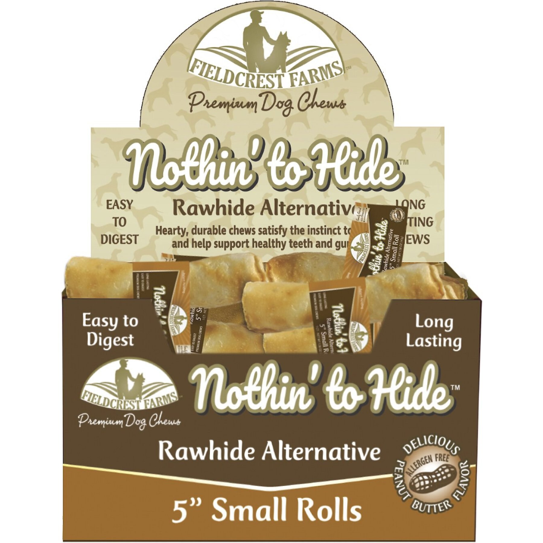Fieldcrest Farms Nothin' To Hide Rawhide Alternative Small Roll 5" Peanut Butter Flavor Natural Chew Dog Treats