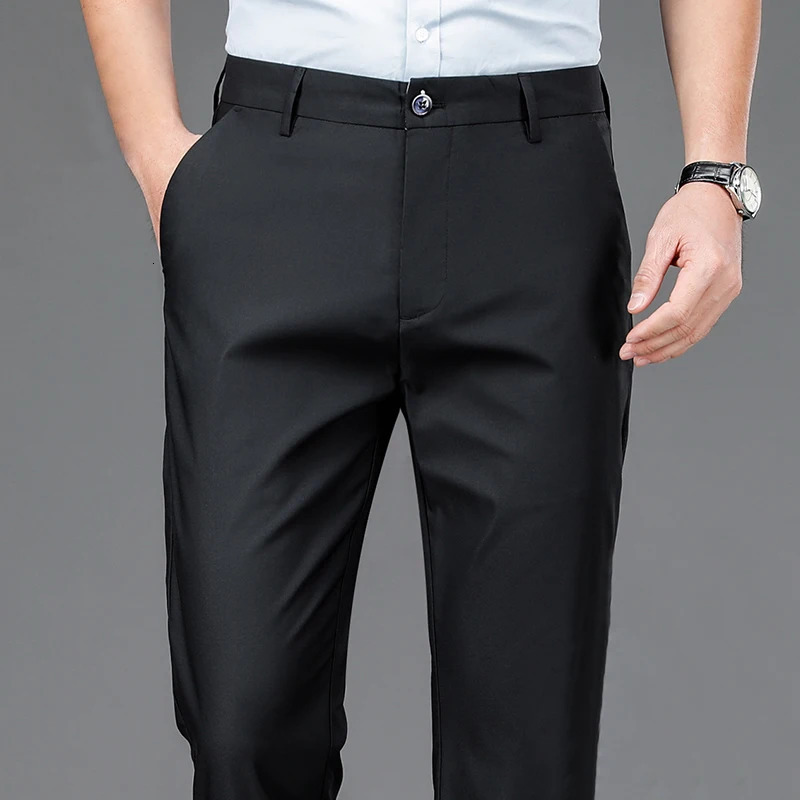 Male Smart Casual Pants Stretchy Sports Mens Fast Dry Trousers Spring Autumn Full Length Straight Office Black Navy Work Pants 240420