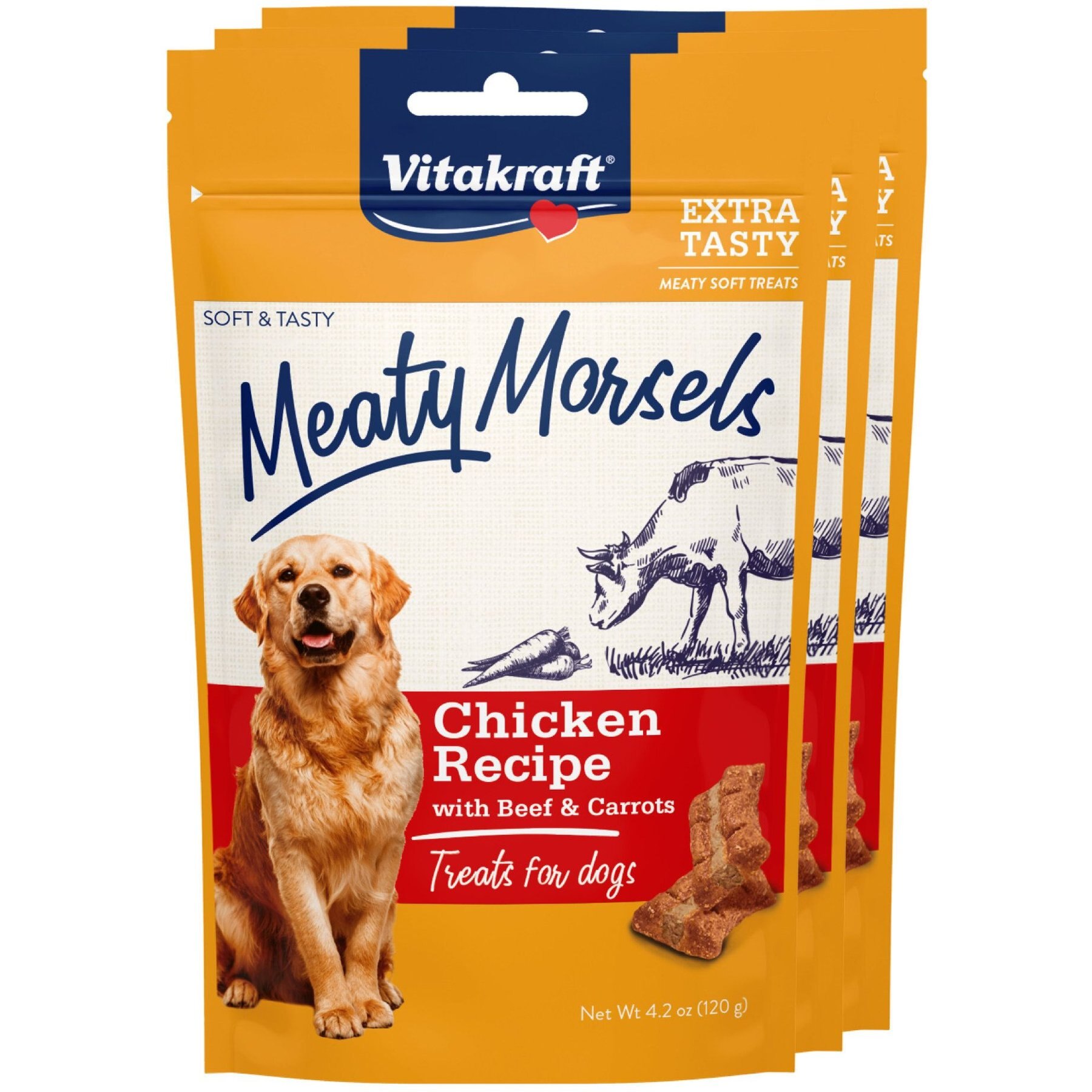 Vitakraft Meaty Morsels Chicken Recipe with Beef Soft & Chewy Dog Treats, 4.2-oz bag, 3 count