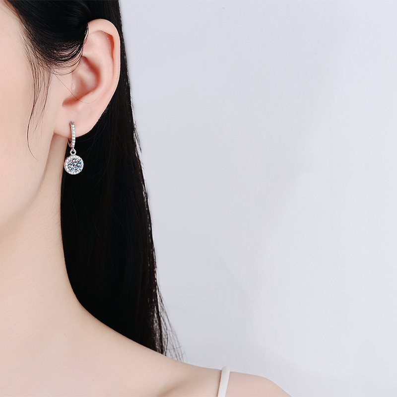 Ins Sparkling Dangle Earrings Elegant Luxury Jewelry 925 Sterling Silver 1CT Round Cut White Lab Moissanite Diamond Party Women Wedding Drop Earring G