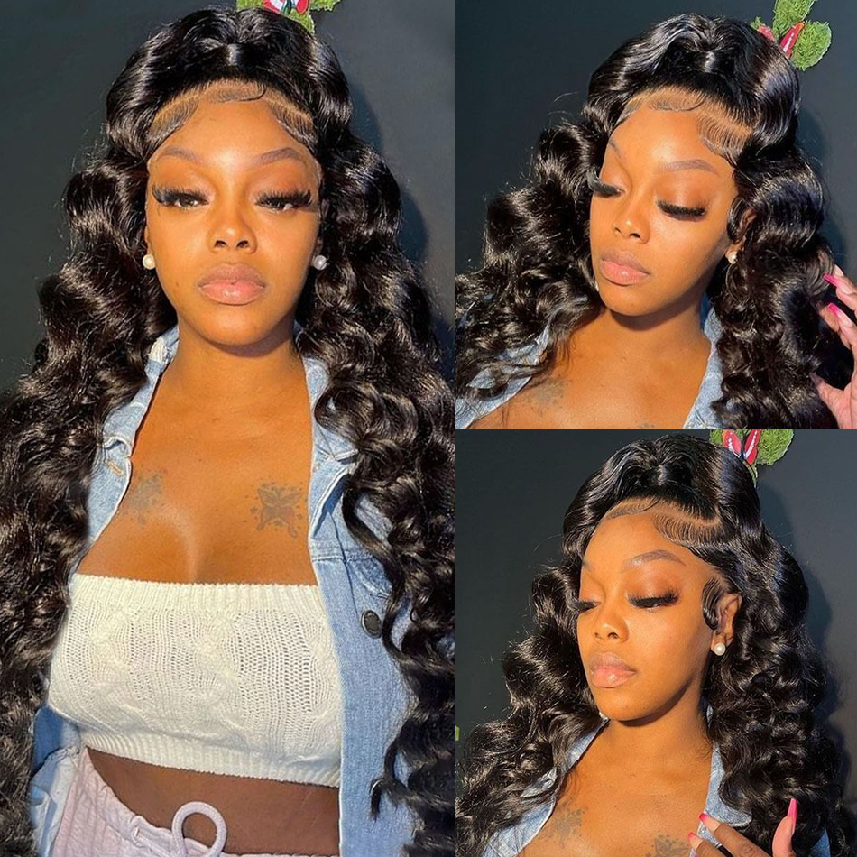 Loose Deep Wave Lace Front Human Hair Wigs for Women Black 13x4 Lace Frontal Wig Transparent HD Lace Glueless Synthetic Wig Pre Plucked