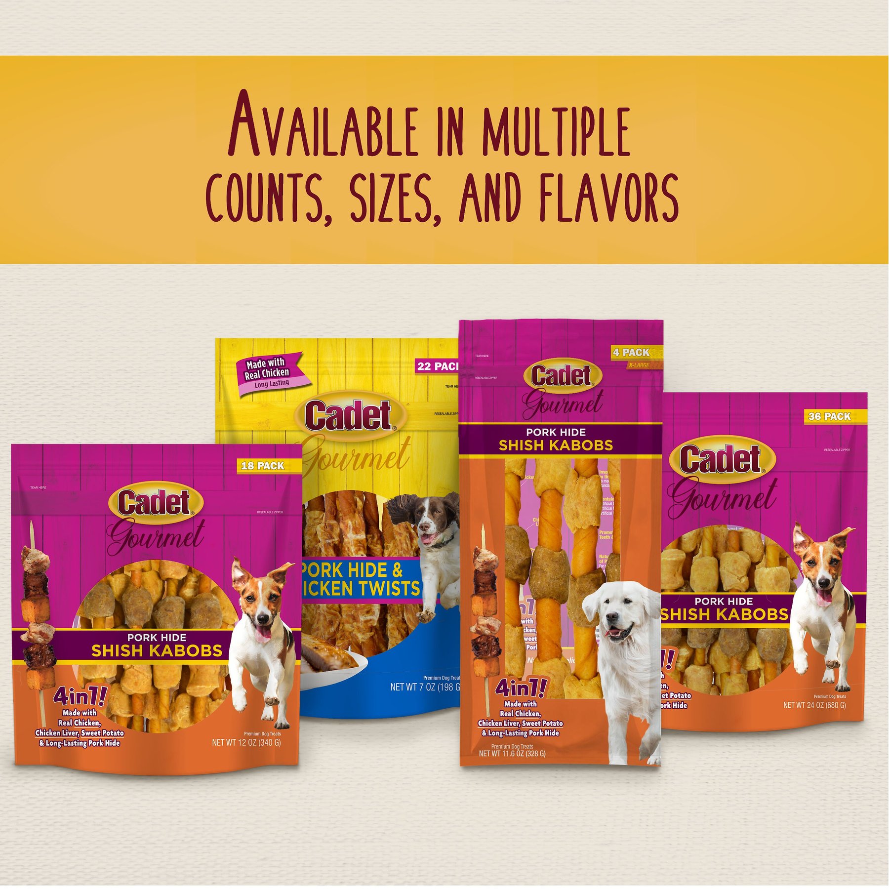 Cadet Gourmet Pork Hide & Chicken Twist Sticks Dog Treats, 5-in, 22 count