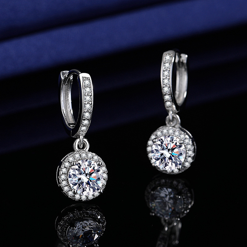 Ins Sparkling Dangle Earrings Elegant Luxury Jewelry 925 Sterling Silver 1CT Round Cut White Lab Moissanite Diamond Party Women Wedding Drop Earring G