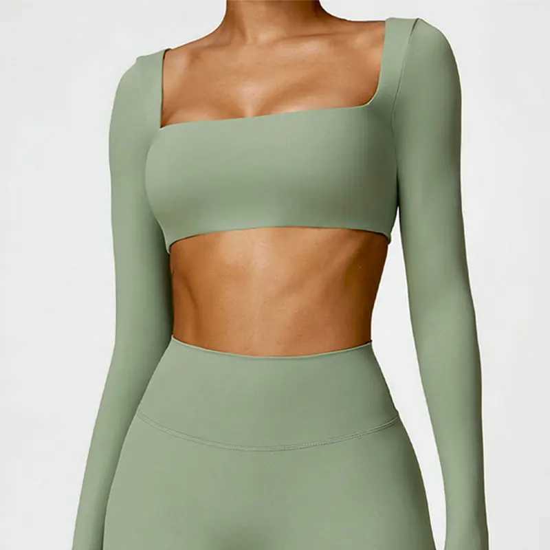 New yoga long sleeved womens outdoor running fitness T-shirt long sleeved yoga shirt push up training single piece topXJ250410