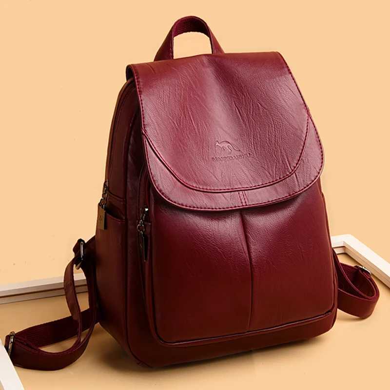 Backpack Wen Backpack High Quality Soft Leather Fem Vintage Bag School Bags Travel Bagpack Ladies Large Capacity Bookbag Rucksack Z241121