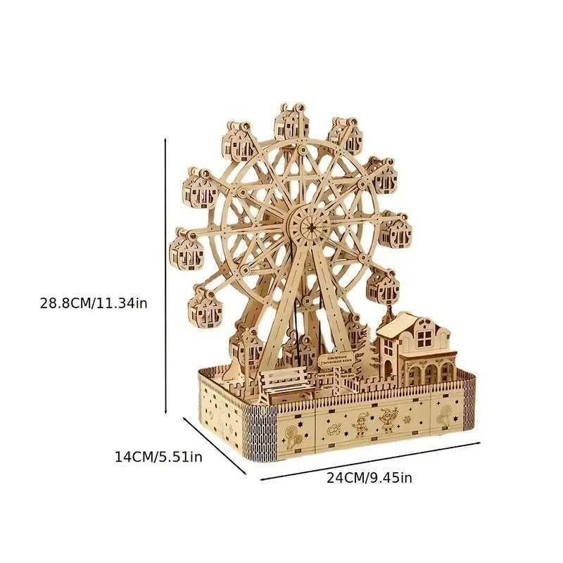 New Arrival Music Ferris Wheel 3D Three-dimensional Puzzle Wooden Building Model Ornament AssemblyAdult Creative Assembly EducXJ241120