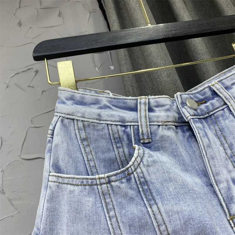 Skirts 2023 Autumn Y2K HOT Womens Shorts Fashion High Waist Spliced Solid Color Irregular A-line Wide Leg Denim Shorts Skirts Female Y240420