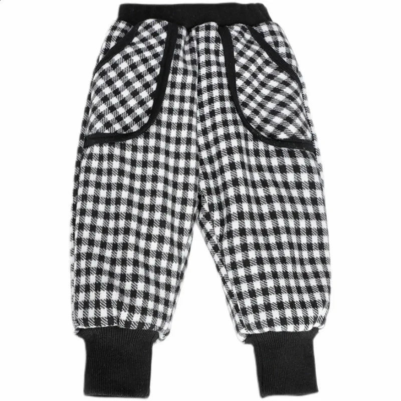 Winter jogging pants for baby girls cotton padded thick plain weave baby boys casual splicing cotton baby pants 241121
