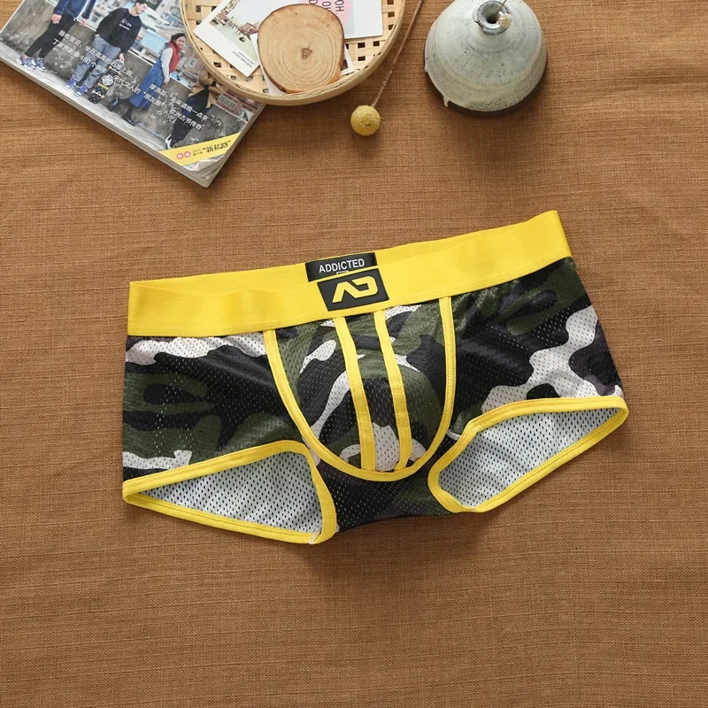 Mens nylon mesh breathable cool Camouflage underwear addicted youth boxer briefs 240419