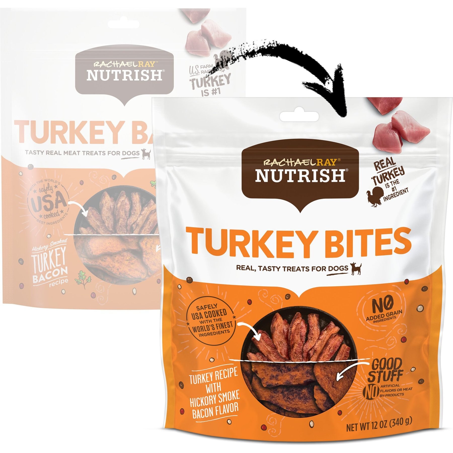 Rachael Ray Nutrish Turkey Bites Hickory Smoke Bacon Recipe Grain-Free Dog Treats