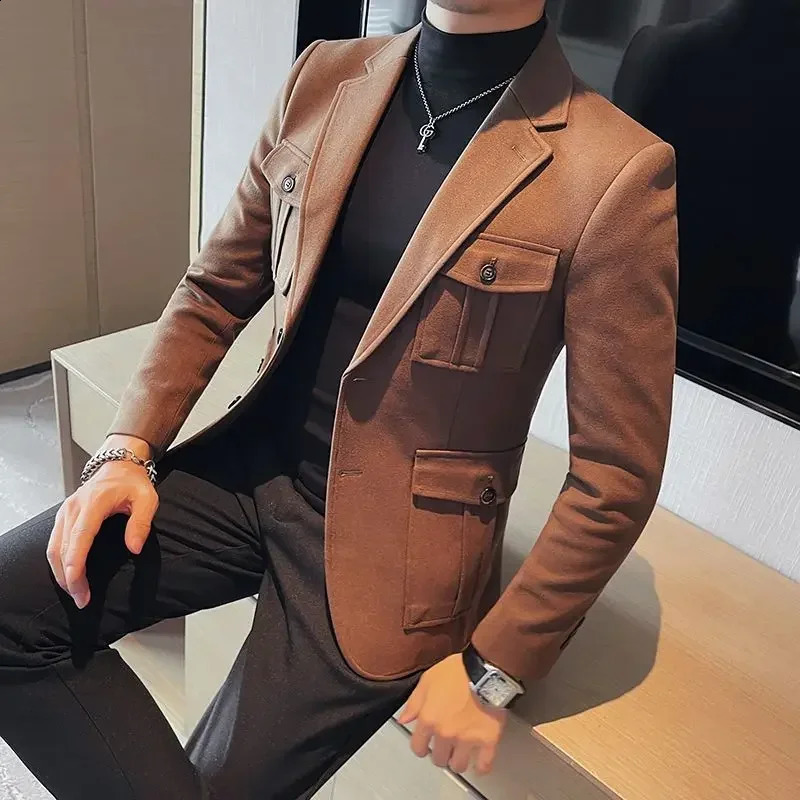 Tweed Man Suits and Blazers Brown Party Jacket for Men Coats Classic Original in Summer High Quality Clothing Spring Clothes 241121