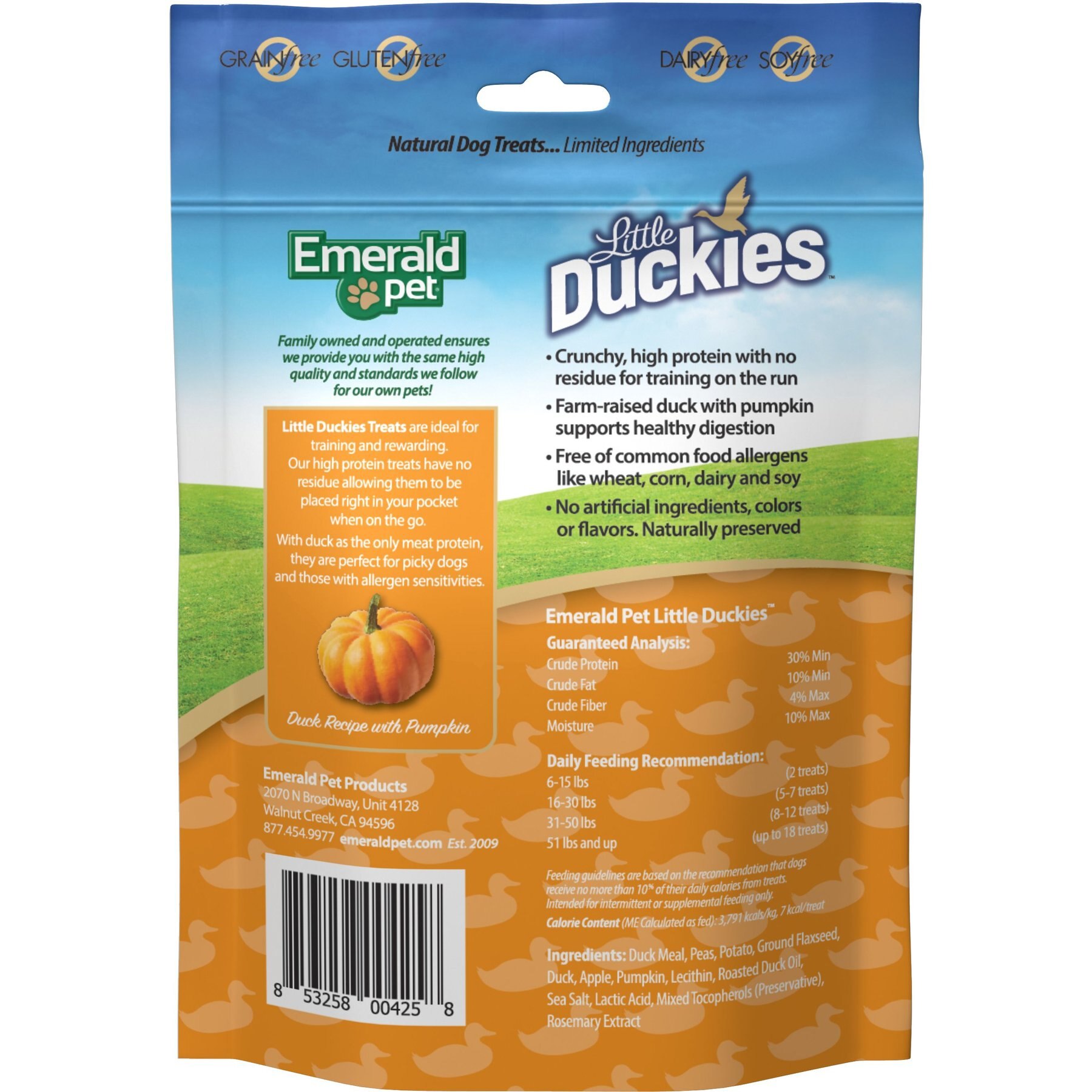 Emerald Pet Grain-Free Little Duckies with Duck & Pumpkin Dog Treats