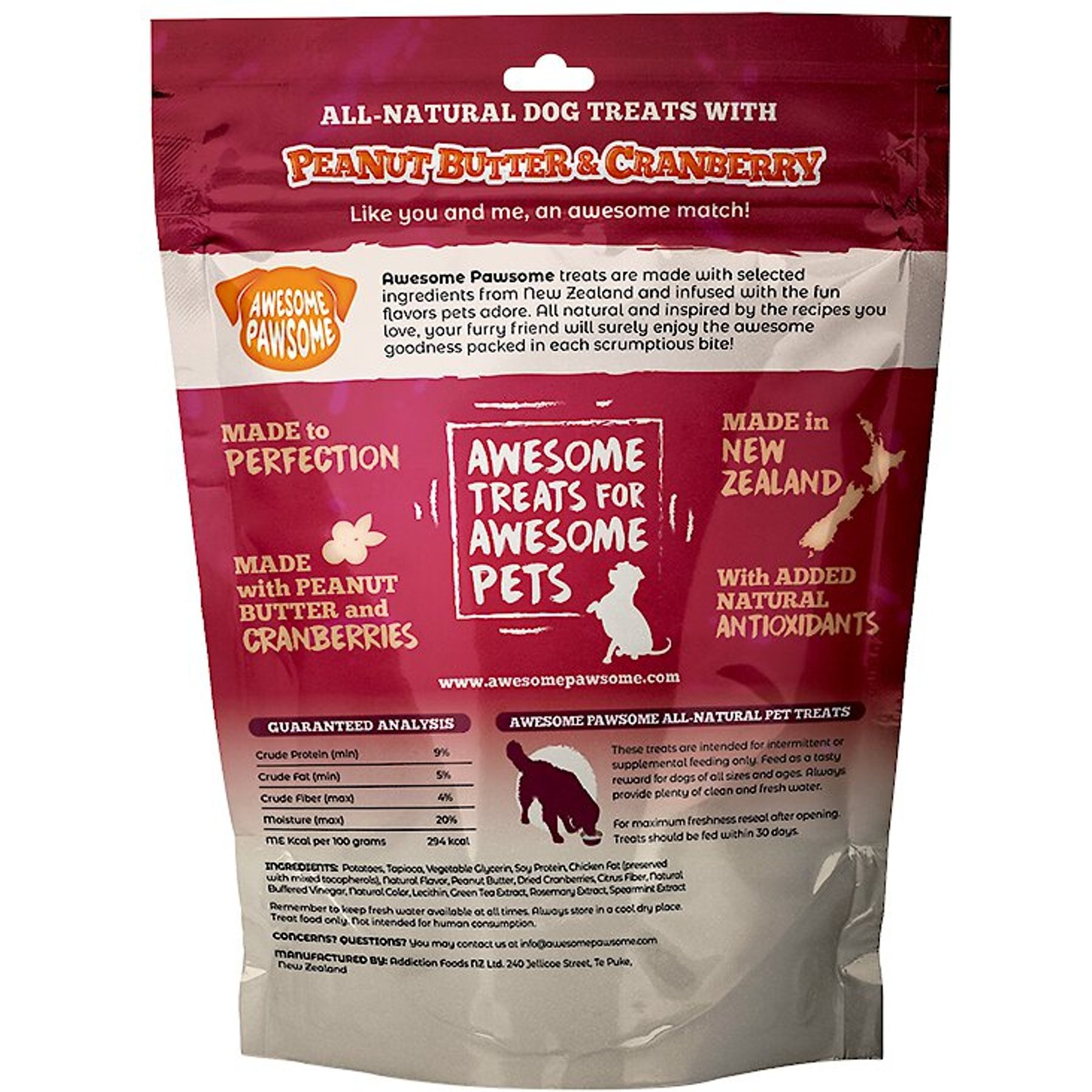 Awesome Pawsome Peanut Butter & Cranberry Dog Treats, 3-oz bag