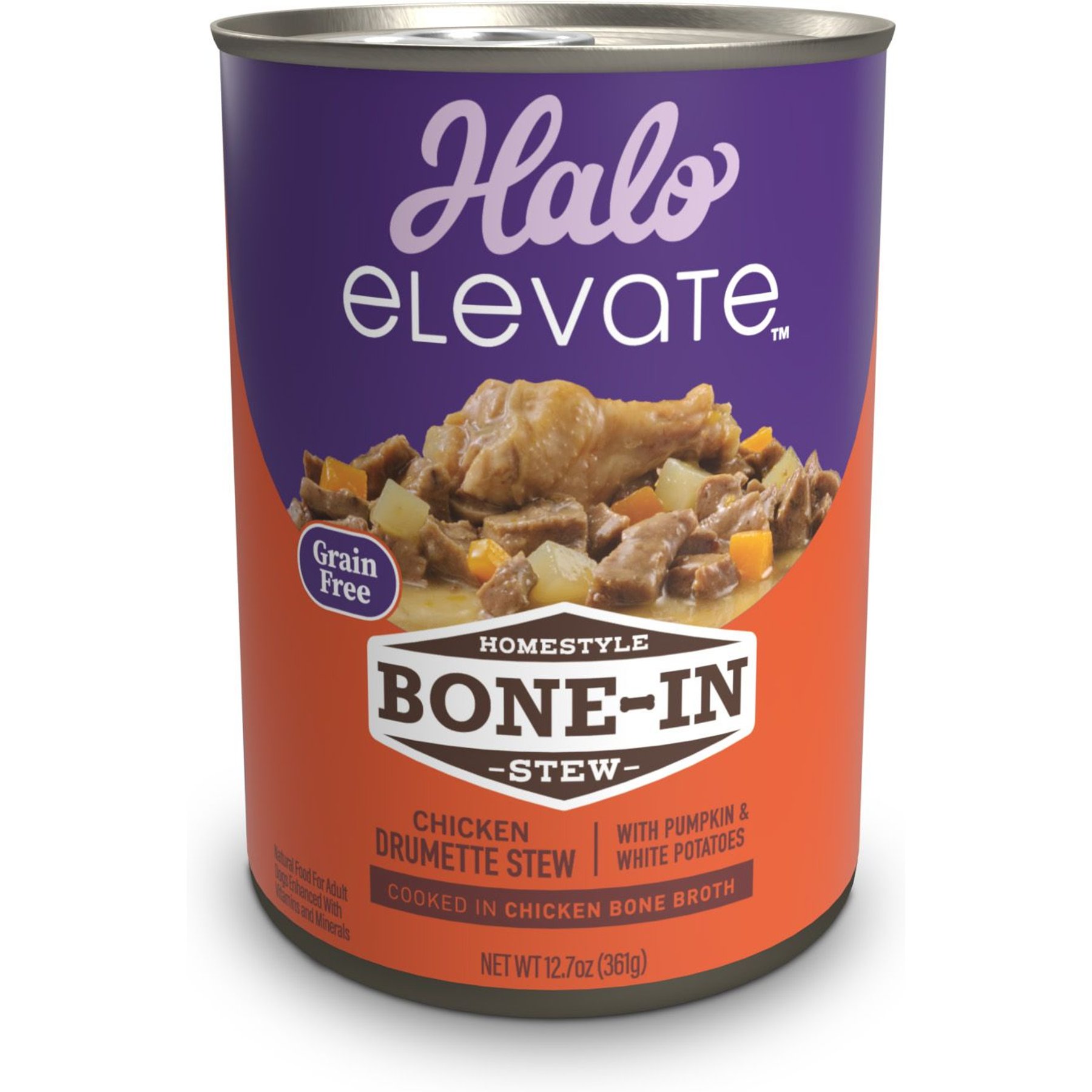 Halo Elevate Homestyle Bone-In Chicken Stew with Pumpkin & White Potatoes Grain-Free Wet Dog Food, 12.7-oz can, case of 6