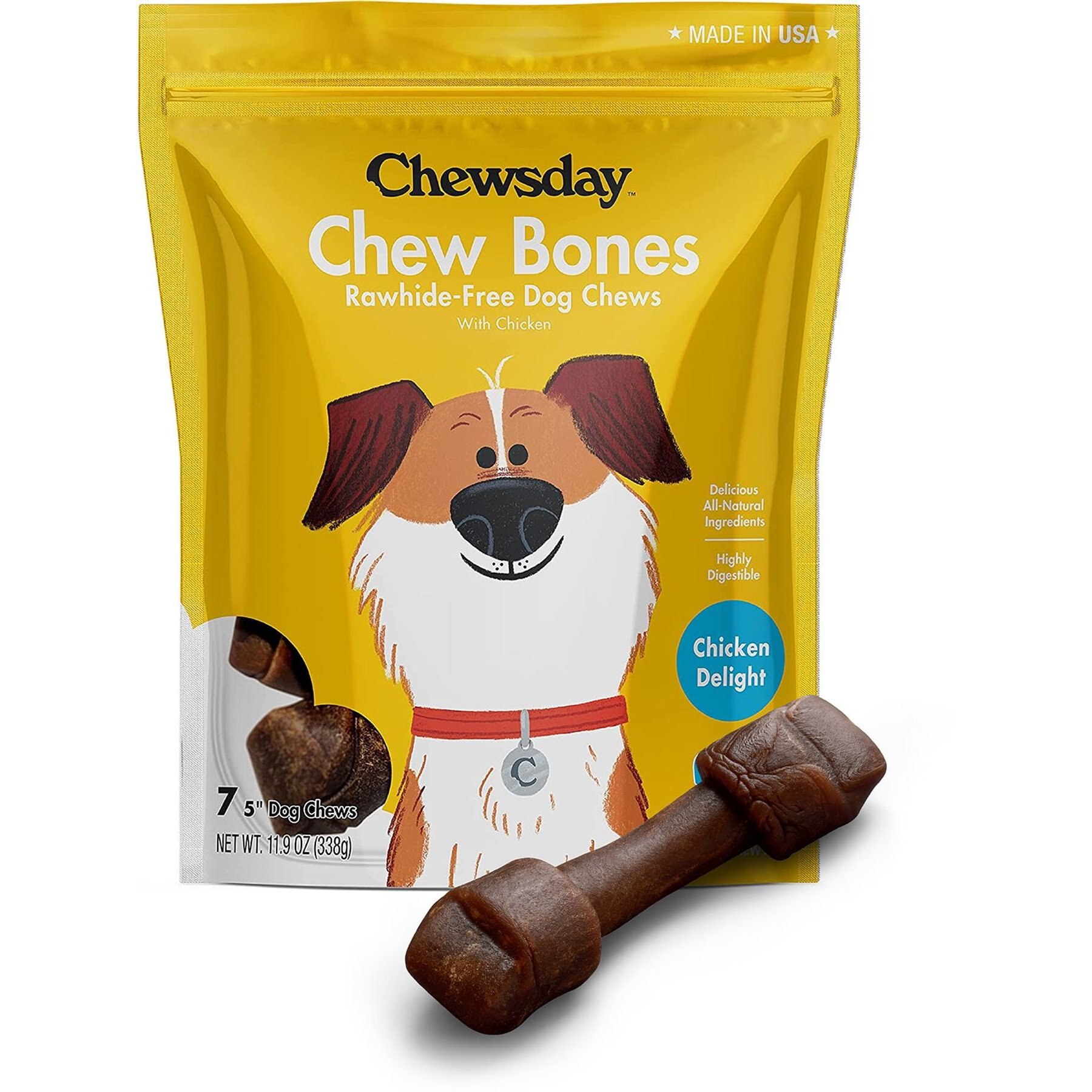 Chewsday Chicken Delight Chew Bones Rawhide-Free Dog Hard Chews, 7 count, Small