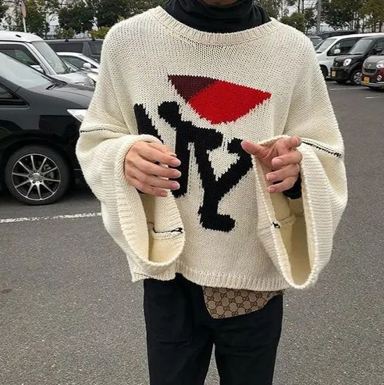 Harajuku Knitted Ugly Sweater Punk Rock Autumn/Winter Black Red Gothic Y2K Sweater Cute Hoodie 240815