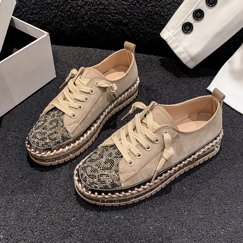 Crystal luxury flat shoes designer women's sports shoes 2025 autumn suede lace up fashion leopard print casual shoes high-quality women's sh