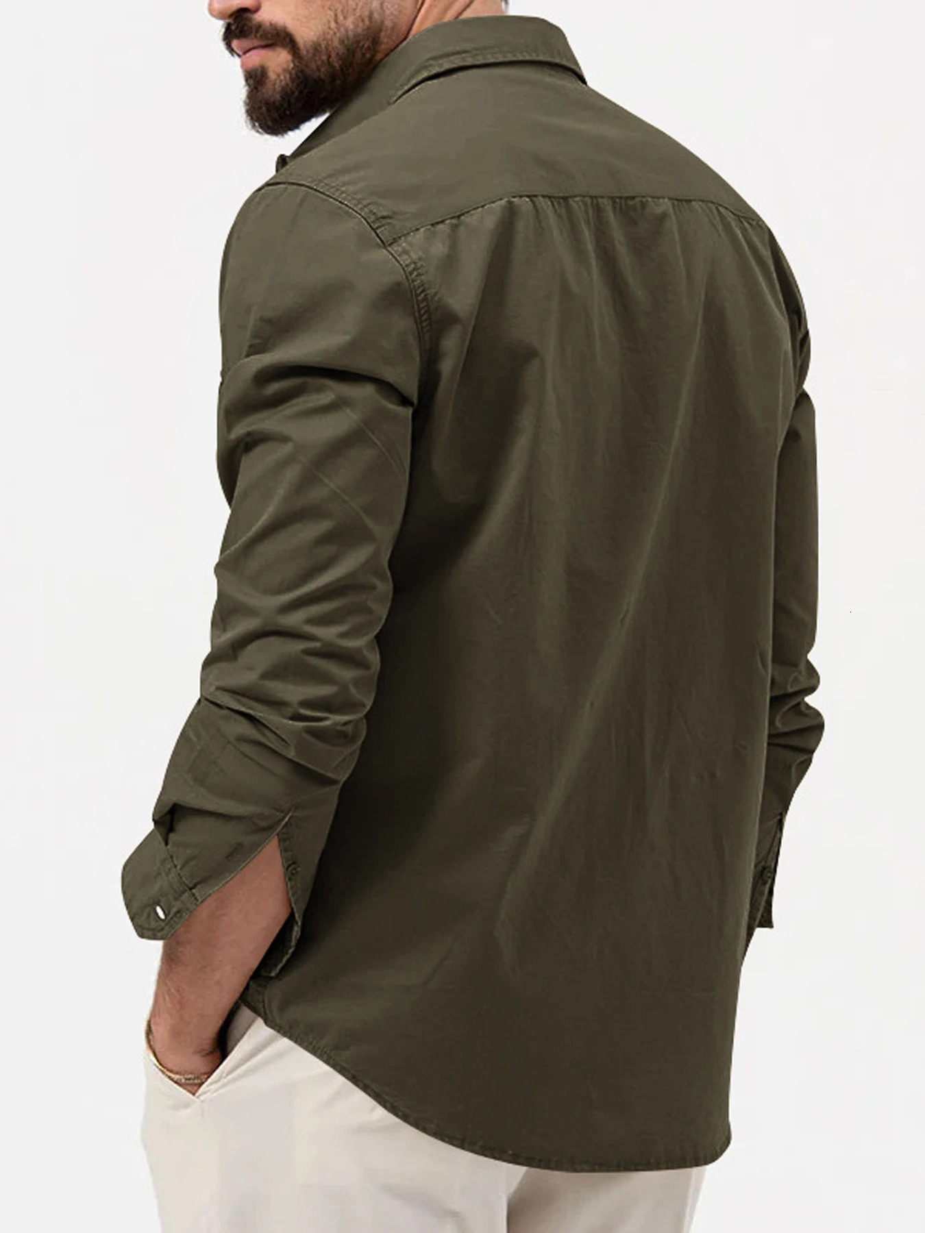 SpringSummer European and American Mens Shirts with Multiple Pockets Casual Slim Fit Long sleeved Workwear Top 240412