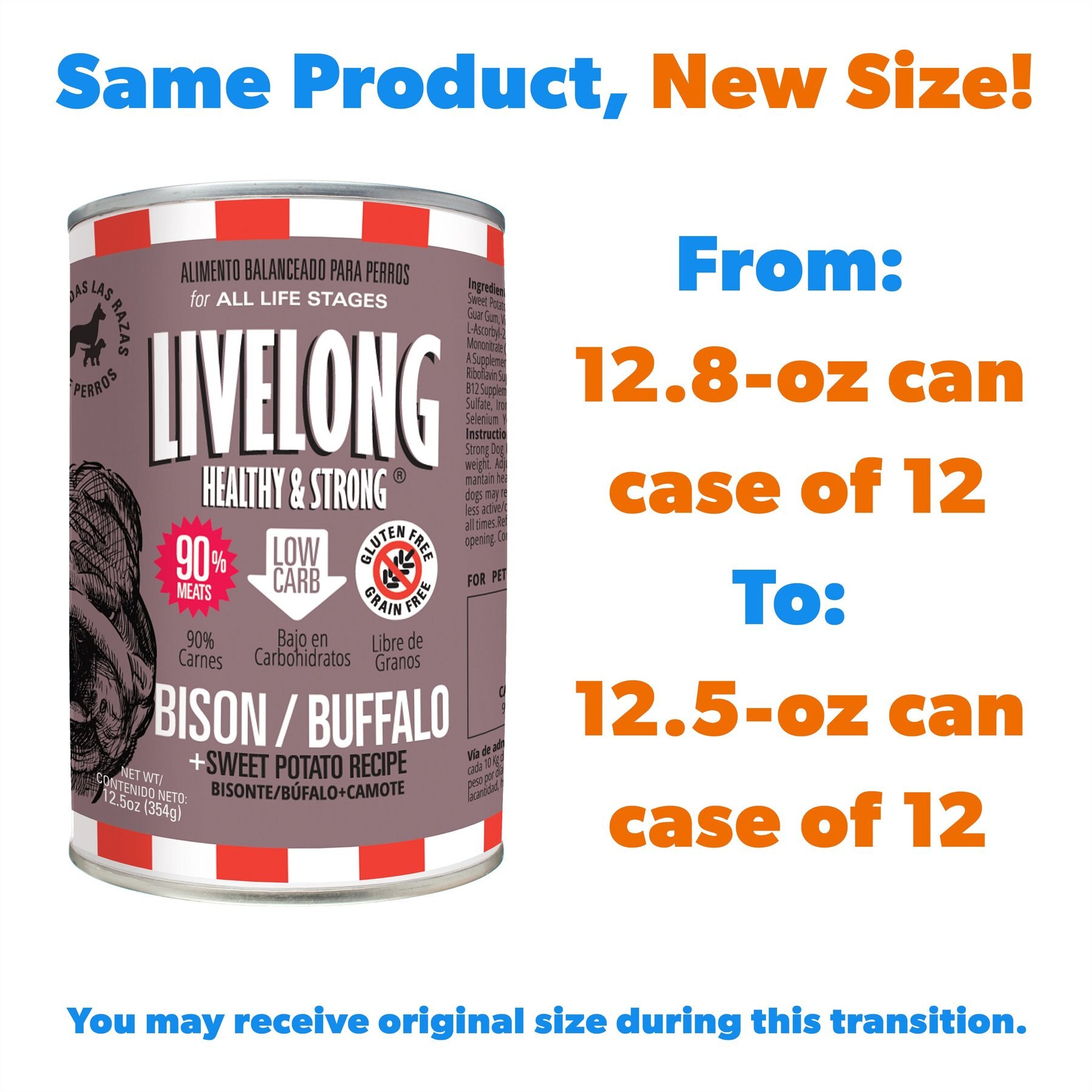 Livelong Healthy & Strong Bison/Buffalo & Sweet Potato Recipe Wet Dog Food, 12.5-oz can, case of 12