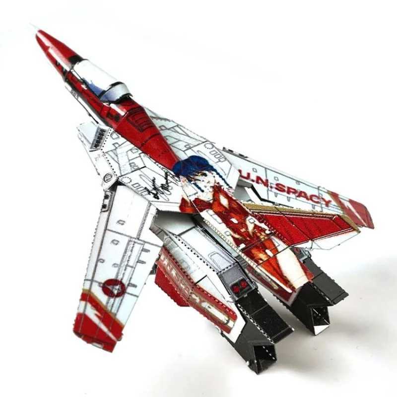 Red VF-1S Deformation Fighter DIY 3D Metal Puzzle Stainless Steel Color Assembled Model Kit Jigs Puzzle Toys New Year GiftsXJ241120