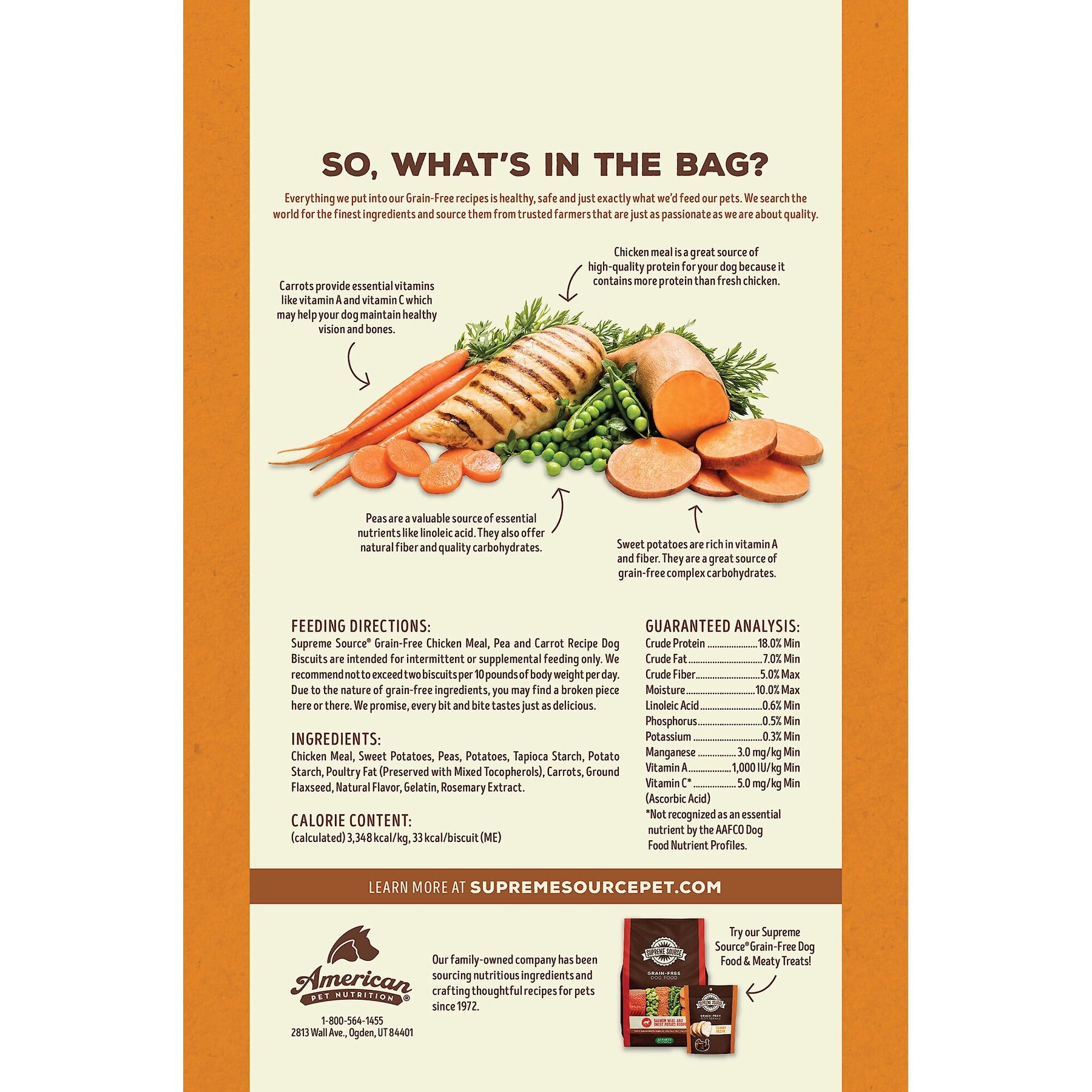 Supreme Source Grain-Free Chicken Meal, Pea & Carrot Biscuits Dog Treats