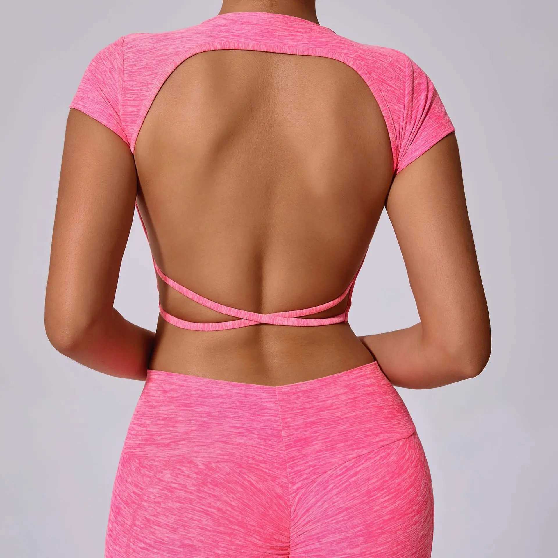 Hollow back crop short sleeved exercise yoga shirt womens fitness exercise top sportswear running T-shirtXJ250410