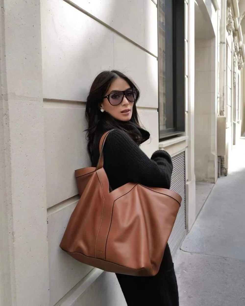Y-shaped Design 2024 Autumn And Winter New 100% Genuine Leather Retro Simple Single Shoulder Bag Handbag Large Capacity Brown Tote Bag