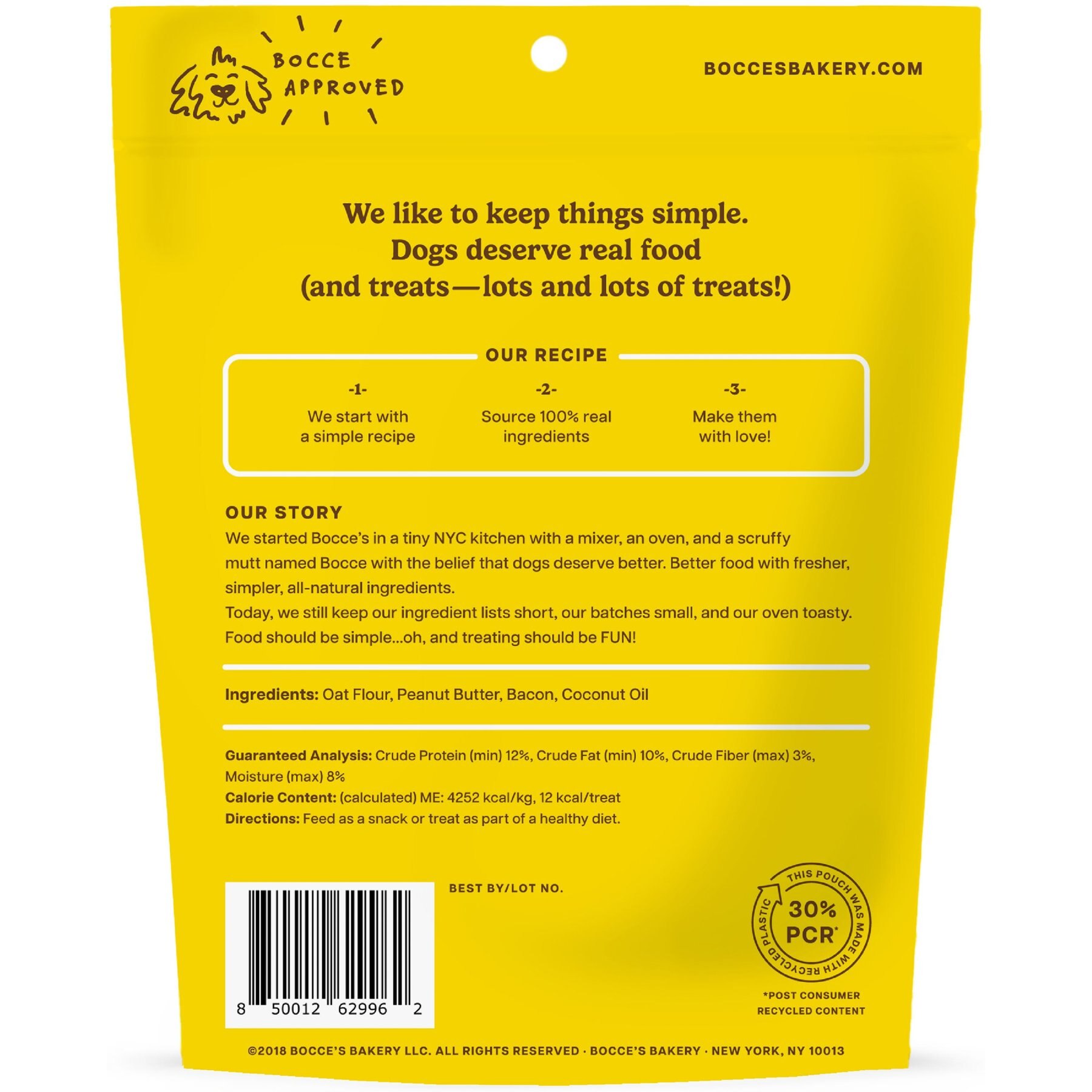 Bocce's Bakery Everyday Bac'N Nutty Biscuits Crunchy Dog Treats, 5-oz bag