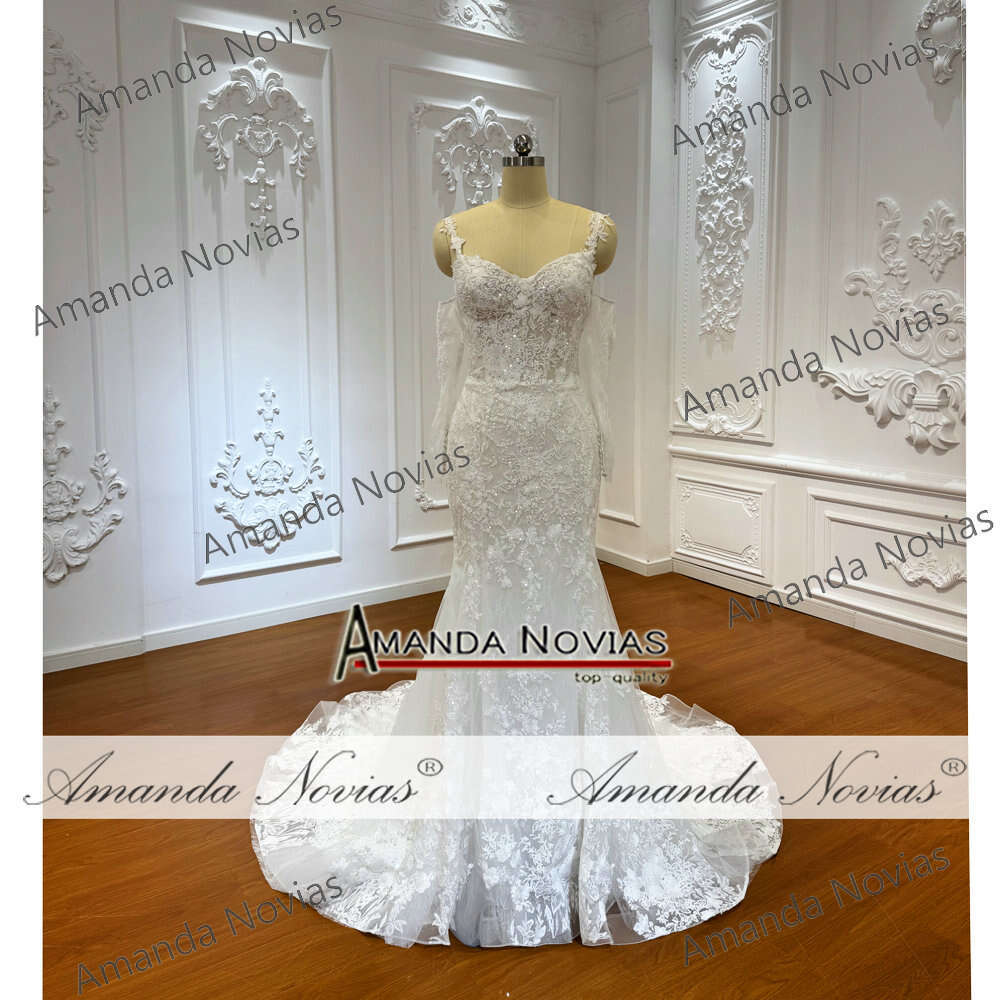 Speghetti Customized Straps With Off The Shoulder Sleeve IN Mermaid Wedding Dress