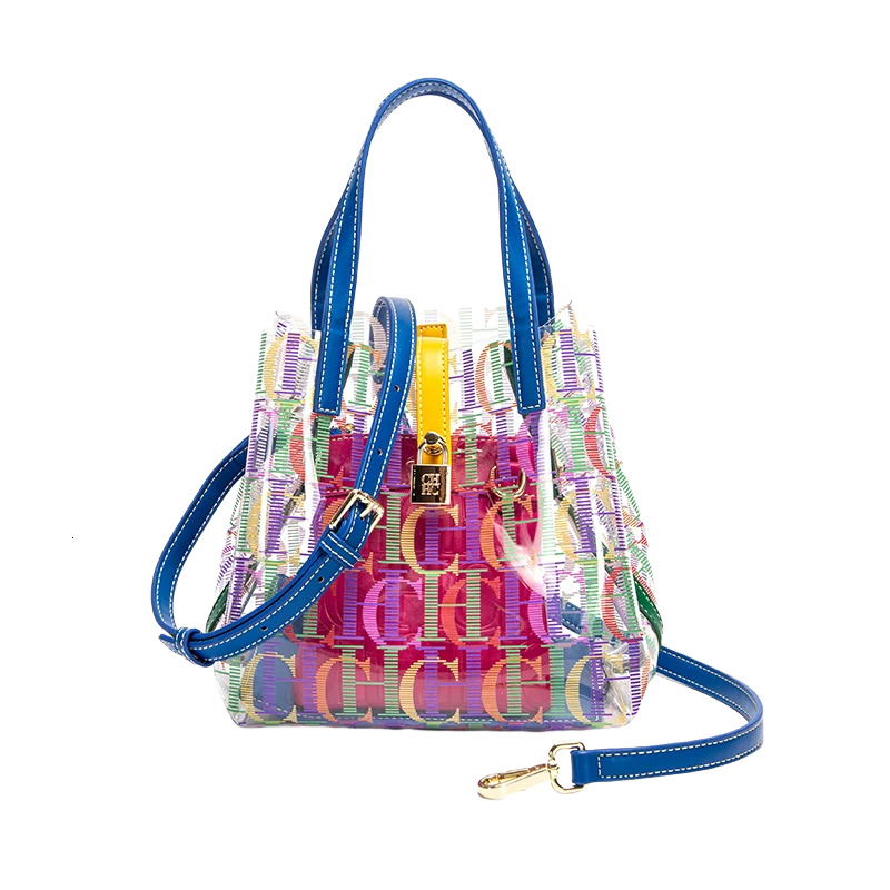 CH Bucket Large Capacity Tote Transparent TPU Material Letter Printed Shopping Bag Travel Crossbody Women's