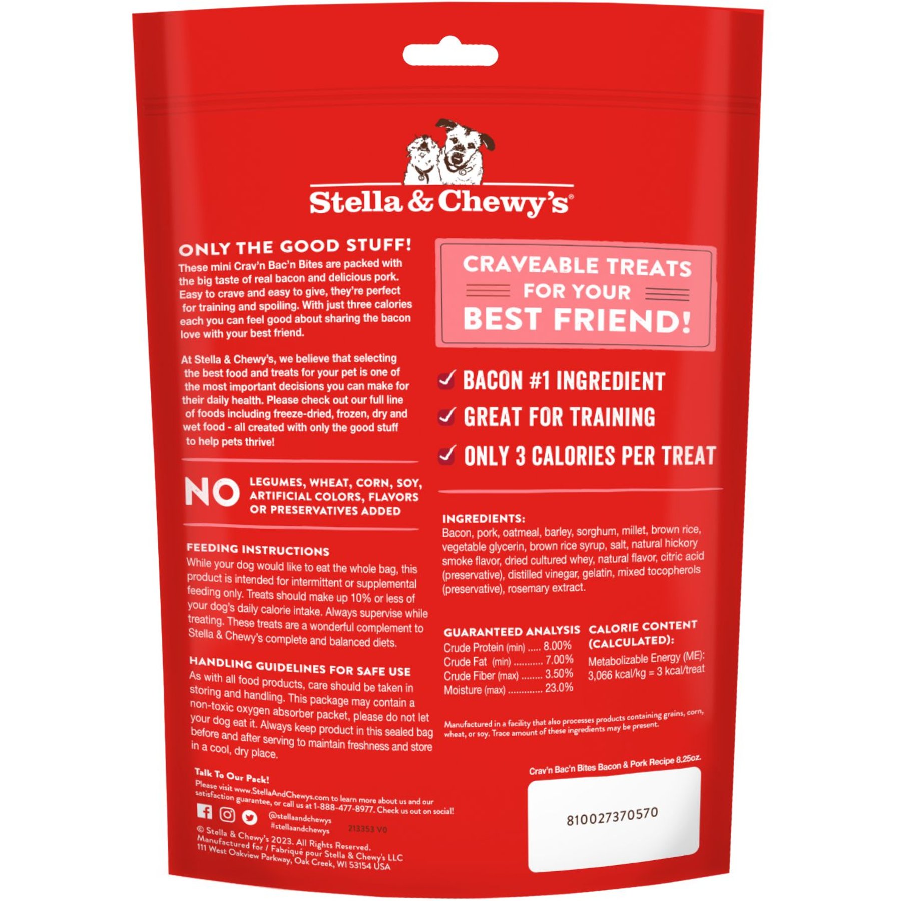 Stella & Chewy's Crav'n Bac'n Bites Bacon & Pork Recipe Dog Treats, 8.25-oz bag