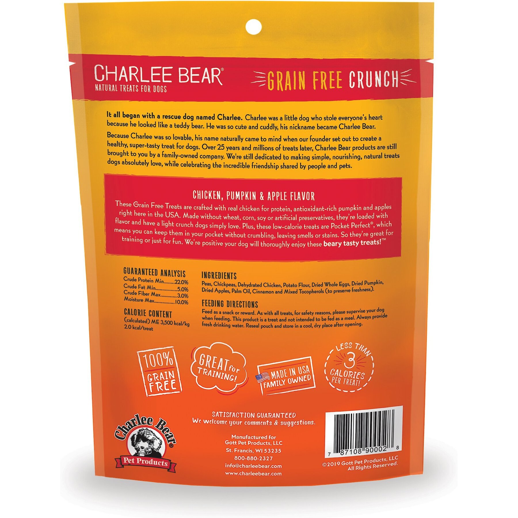 Charlee Bear Natural Bear Crunch Grain-Free Chicken, Pumpkin & Apple Dog Treats