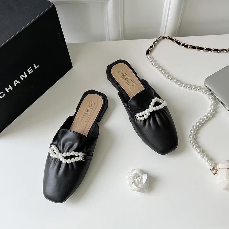 fashion leather designer bowknot slippers pointed toe slides mules for women low heel summer shoes outfoor flip ps